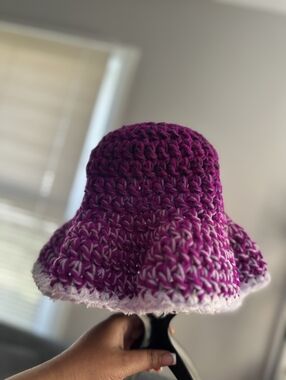 Hand-Crocheted Women’s Bucket Hat - Purple & White